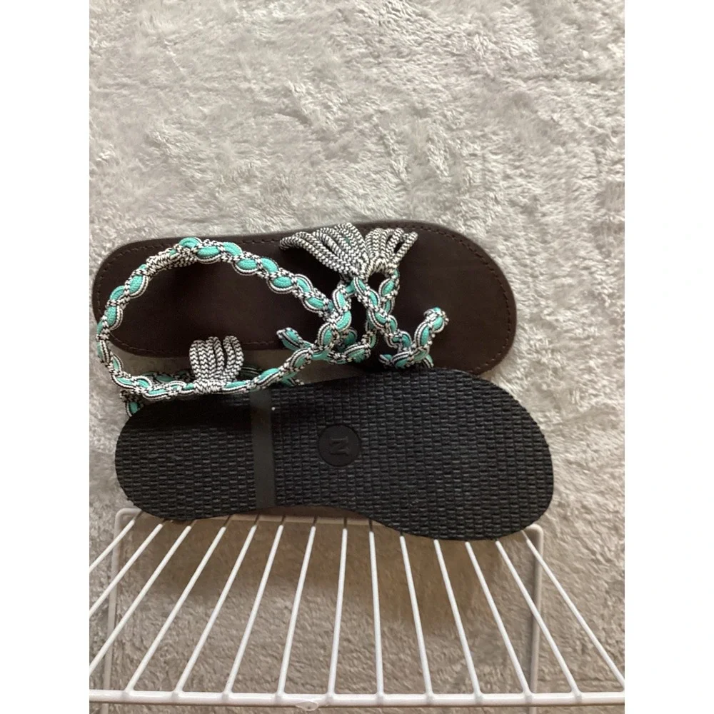 Womens Flat Sandals‎ Bohemian Braided Turquoise White Black Thong Toe